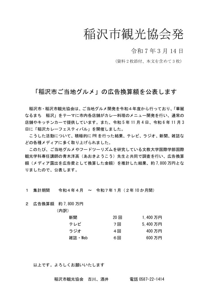 ①稲沢市ご当地グルメ開発宣伝効果額（稲沢市観光協会発）20250314のサムネイル
